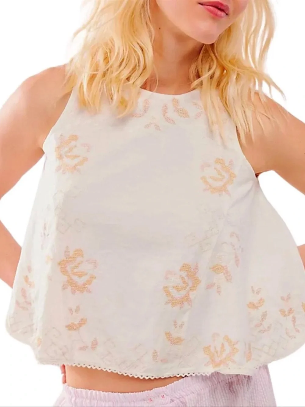 Free People Fun & Flirty Embroidered Top M - Picture 6 of 7